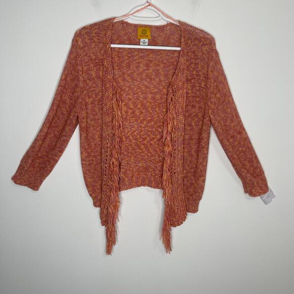 Ruby Rd. Rd women's medium knit cardigan sweater orange loose weave fringe - Picture 9 of 14
